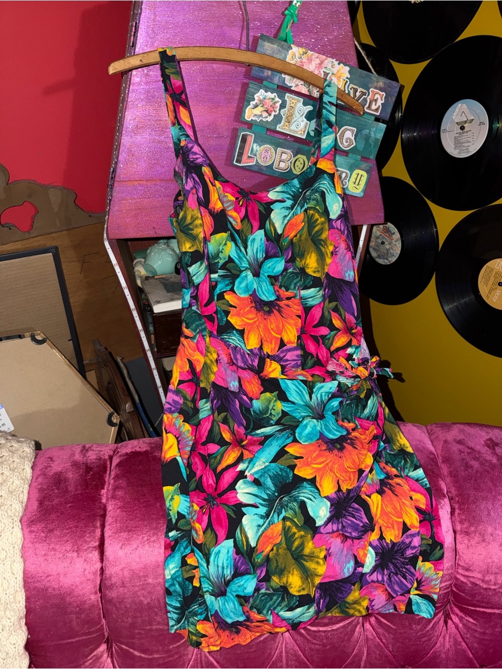 All That Jazz Black Tropical Floral Dress with Turquoise, Fuchsia & Orange